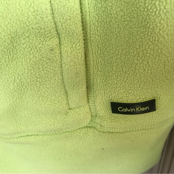 Calvin Klein Lime Grn Sweat Shirt Front Zip Long Sleeve Banded Cuff/Collar Polar - Picture 2 of 6